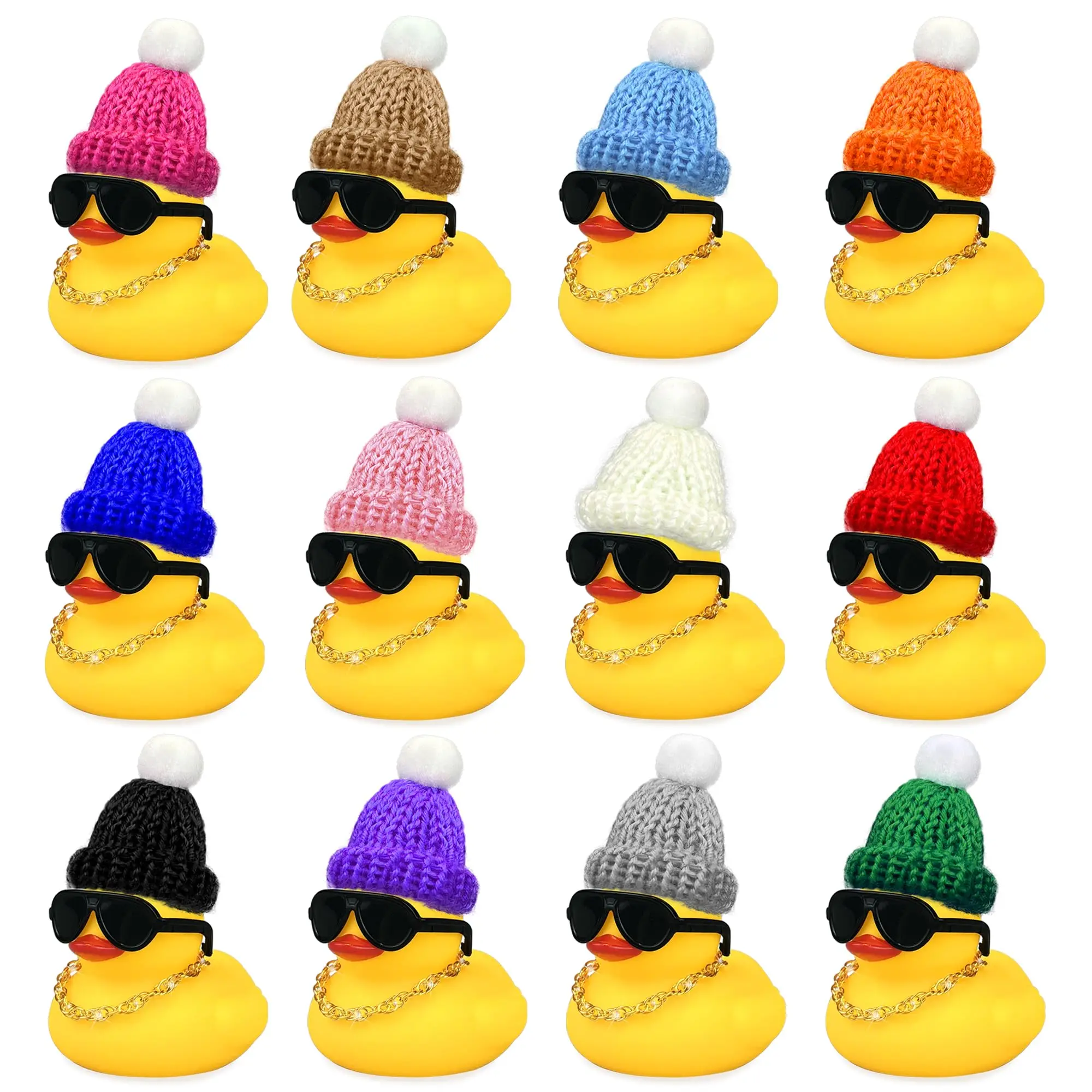 

12/24/48Set Mini Ducks with Mini Hats Necklace and Sunglasses Duck Toy for Shower Birthday Swimming Party Gift Favor Decorations