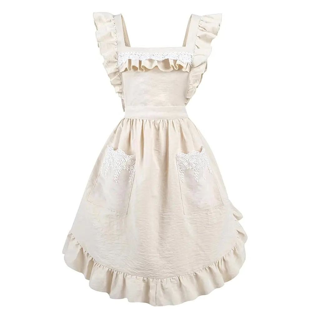 

White French Maid Apron Frilly Chef Vintage Ruffle Pinafore Apron for Adults