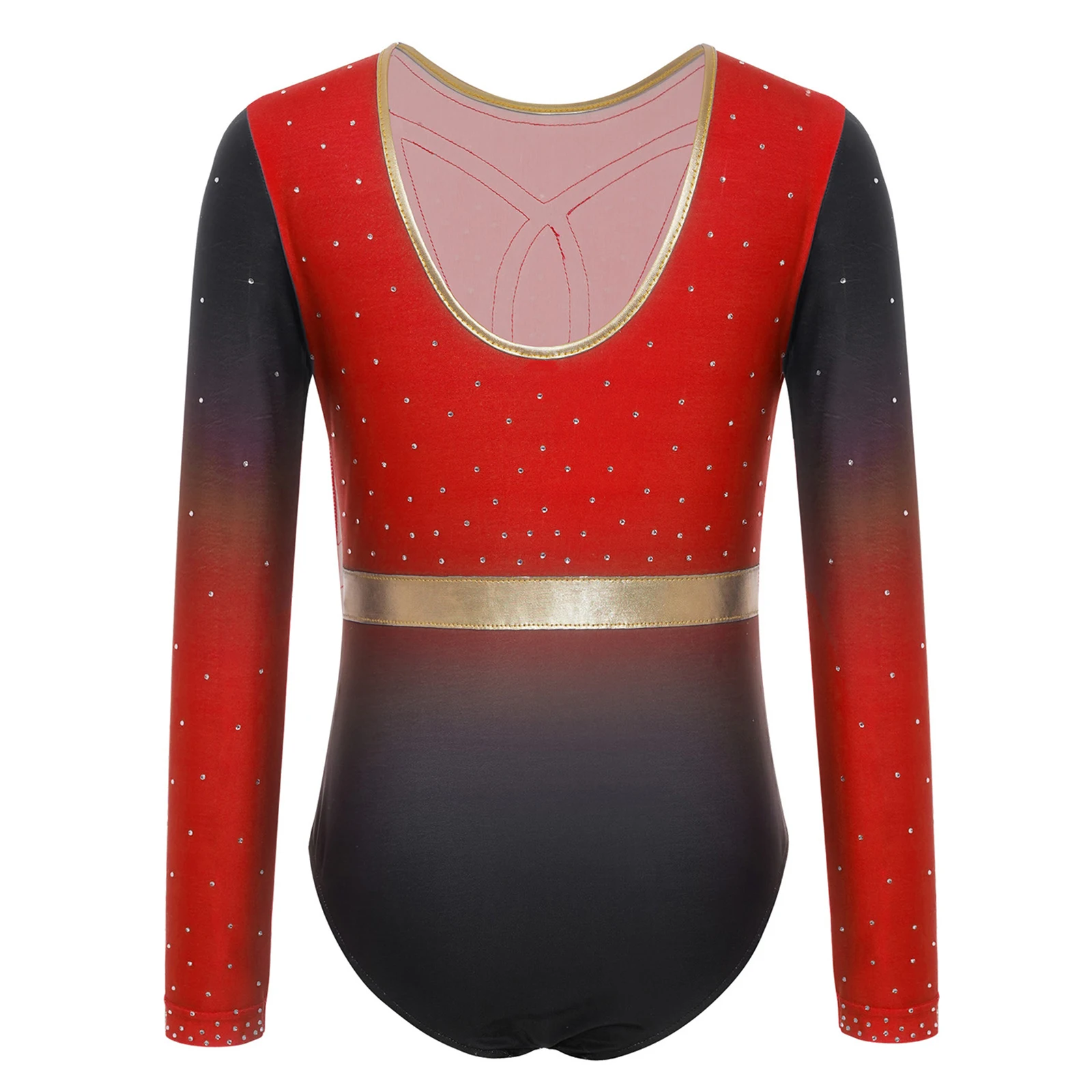 أطفال بنات التدرج الجمباز الباليه الرقص يوتار الشكل التزلج أداء الرقص زي طويل الأكمام لامعة الرقص داخلية #4