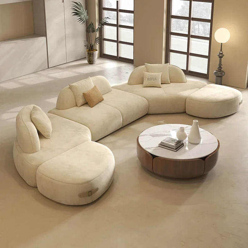 2023 new curved fabric sofa large living room flat shaped module goose soft stone sofa