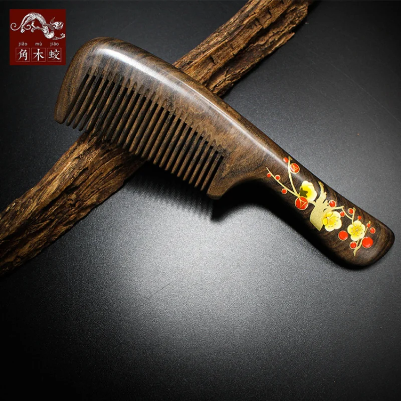 

Jiaomu Jiao Shen Guibao Hand-painted Lacquer Art Comb Handmade comb with painted floral handle