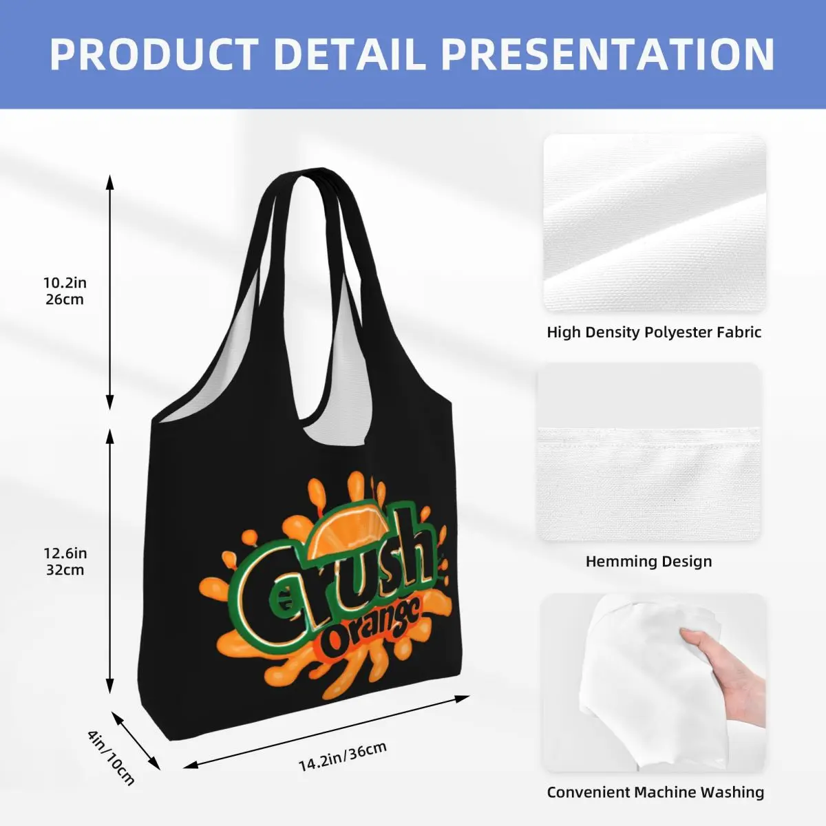 Crush Orange Delight Large Capacity Canvas Tote Bag Single Shoulder Work Commute Bag For Women Eco-Friendly Shopping Bag