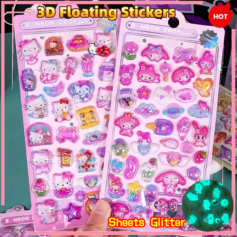 

3D Hello Kitty Cartoon Stickes 4 Pcs Kawaii Resin Decorative Stickers Reusable Tiny Patch for Scrapbooks Planner Phone Case DIY