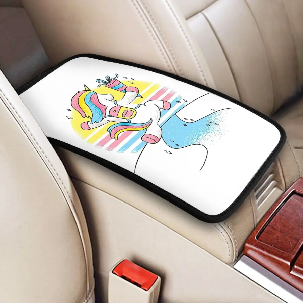 Happy Kinder Unicorn Car Accessories Car Handrail Box Cushion Custom Print Non-slip Car Armrest Cover