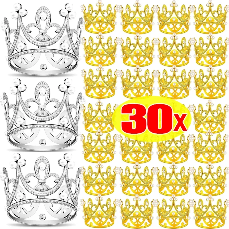 Crown Cake Decoration Plastic Pearl Tiara Gold Silver Crowns Cake Topper Children Hair Ornaments Wedding Birthday Party Decor