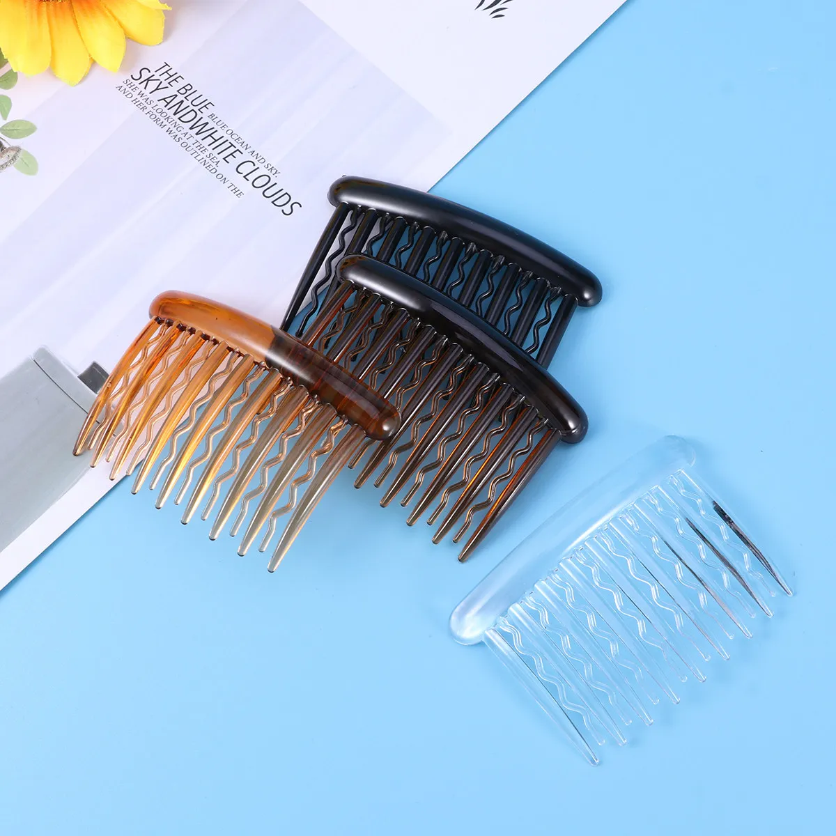 24Pcs Plastic Wave Hair Combs for Fine Hair – 17-Teeth Side Clips in Black, Dark Coffee, Light Coffee, Transparent, White