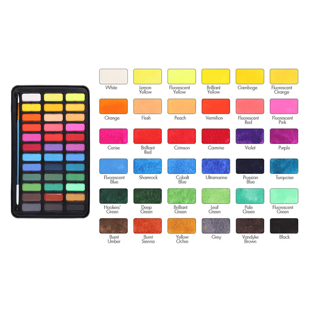 

36 Color Vibrant Watercolor Paint Set Water Soluble Pigment Pan Palette for Students Artists Beginners Arts Crafts Projects
