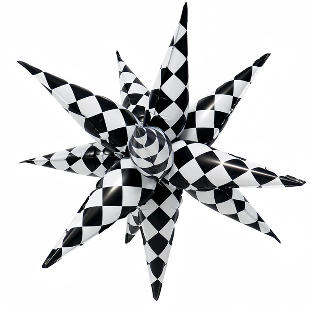 

Black White Checkered Explosion Pointed Star Foil Balloons 4D Checkered Racing Balloons Race Car Theme Birthday Party Supplies