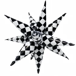 Black White Checkered Explosion Pointed Star Foil Balloons 4D Checkered Racing Balloons Race Car Theme Birthday Party Supplies
