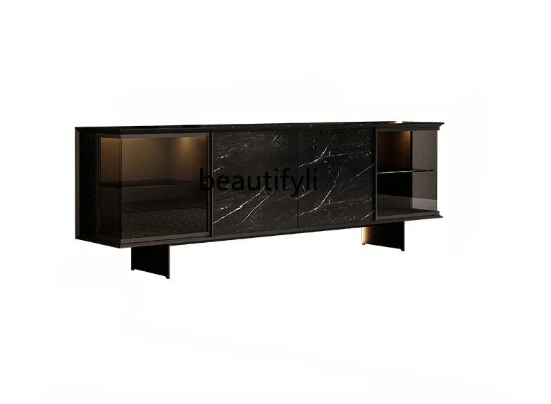 

Italian minimalist rock panel TV cabinet light luxury high-end living room home glass TV cabinet solid wood