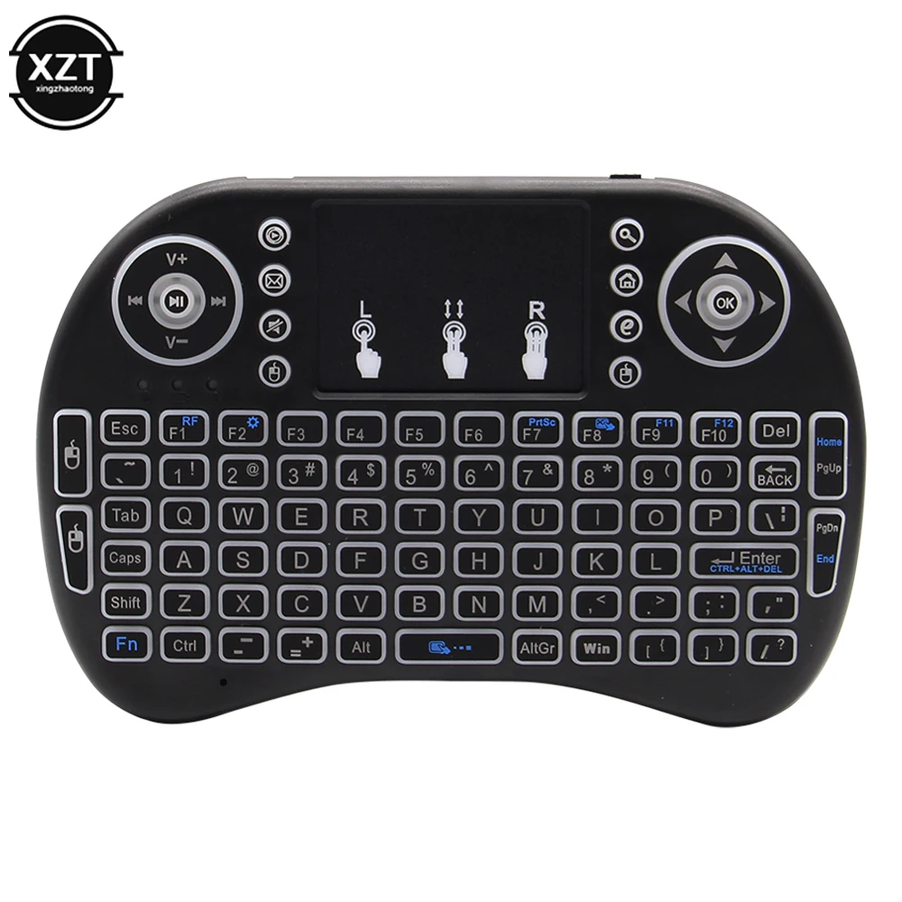 I8 Keyboard Nirkabel Lampu Latar Tiga Warna 2.4G Keyboard Mini Mouse Terbang Remote Control untuk Keyboard Nirkabel PC Kotak TV Android
