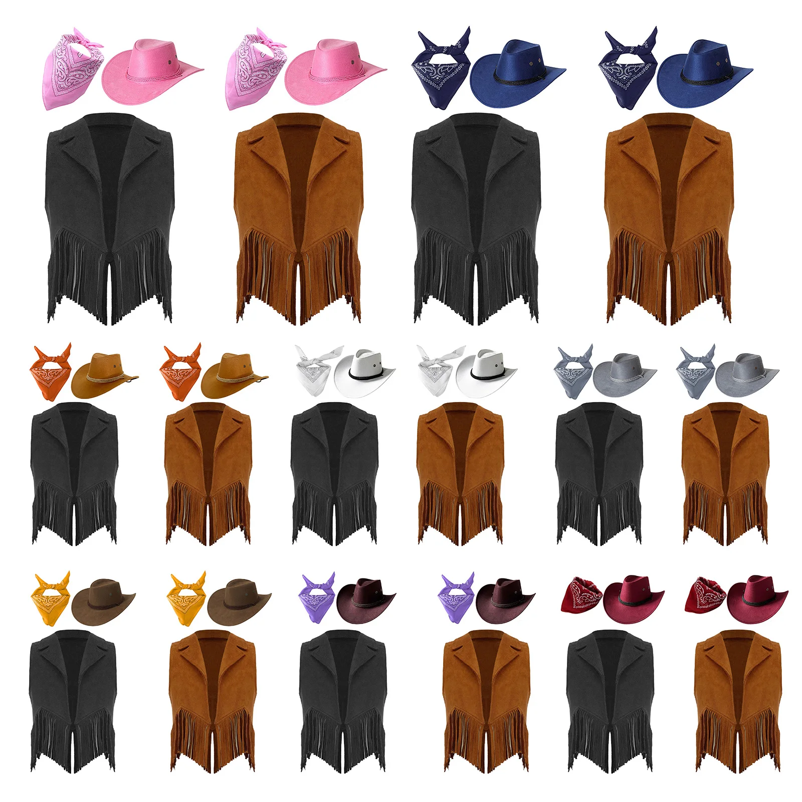 Western Cowboy Costume for Kids Girls Wild West Suede Tassels Fringe Vest Waistcoat with Bandana Hat Halloween Cosplay Dress Up