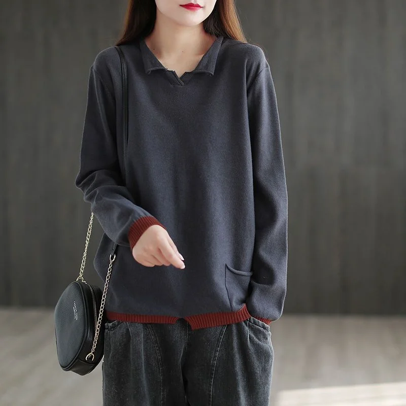 

New Loose Casual Retro Fake Two-piece Top for Knitted Sweater