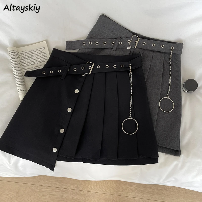 

Mini Skirts Women High Street Faldas Gothic Chic with Belt Summer Schoolgirls Clothing All-match Slim Vintage Y2k Harajuku Party