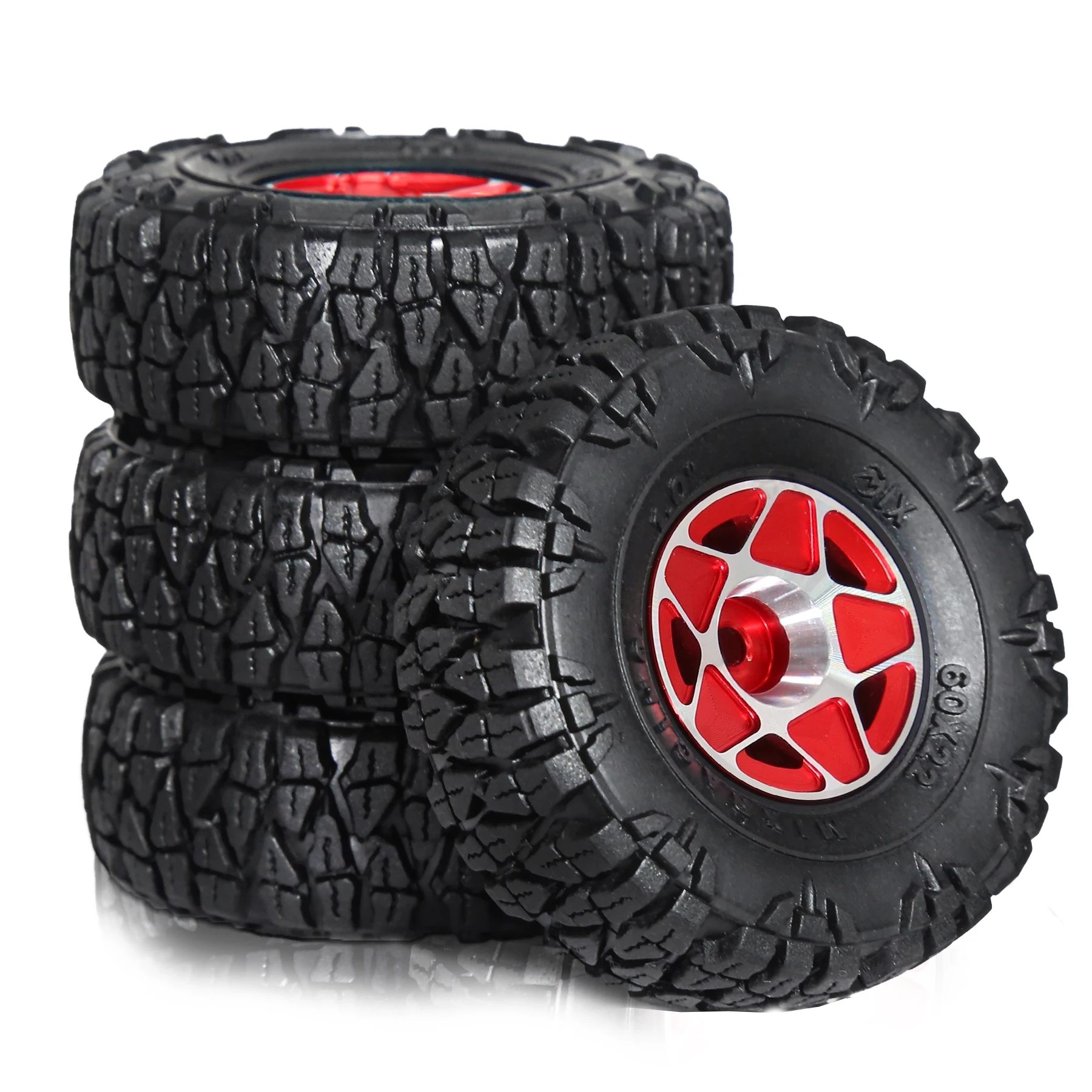 RED SPIDER 4Pcs 1.0 In RC Rubber Tires Metal Beadlock Wheel Rims Set Off-Road Tyres For 1/18 RC Crawler TRX4M Axial SCX24 FCX24