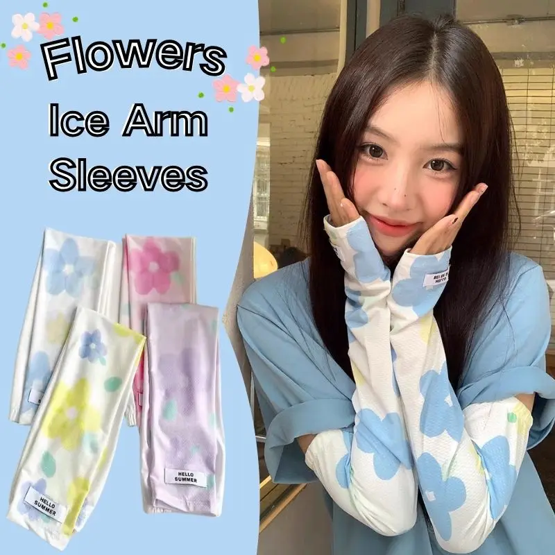 2024 Flower Ice Sleeve Sun Protection Sleeves Driving Gloves Long Fingerless Arm Sleeve Summer Arm Protection Outdoor