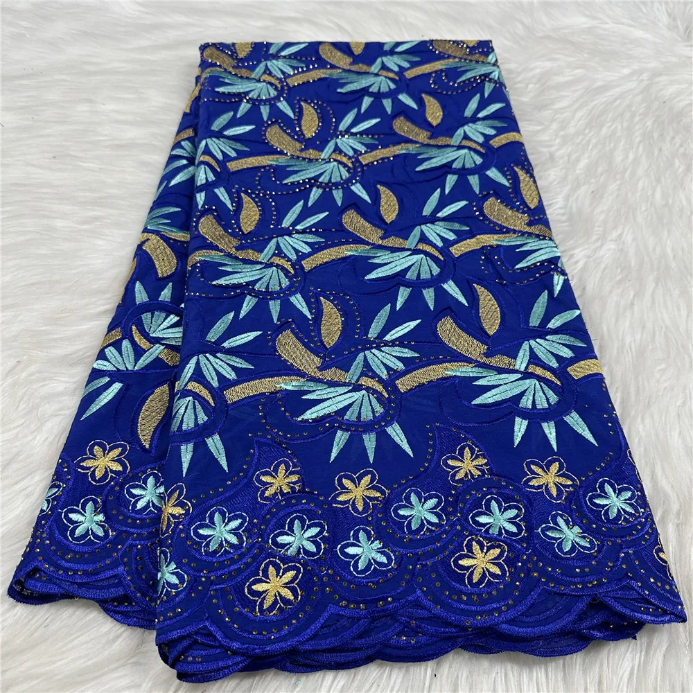 

New Arrivale African Lace Fabric 5 Yards Embroidered Swiss Nigerian Lace Fabrics 100% Cotton Swiss Voile Lace With Stones 31A19
