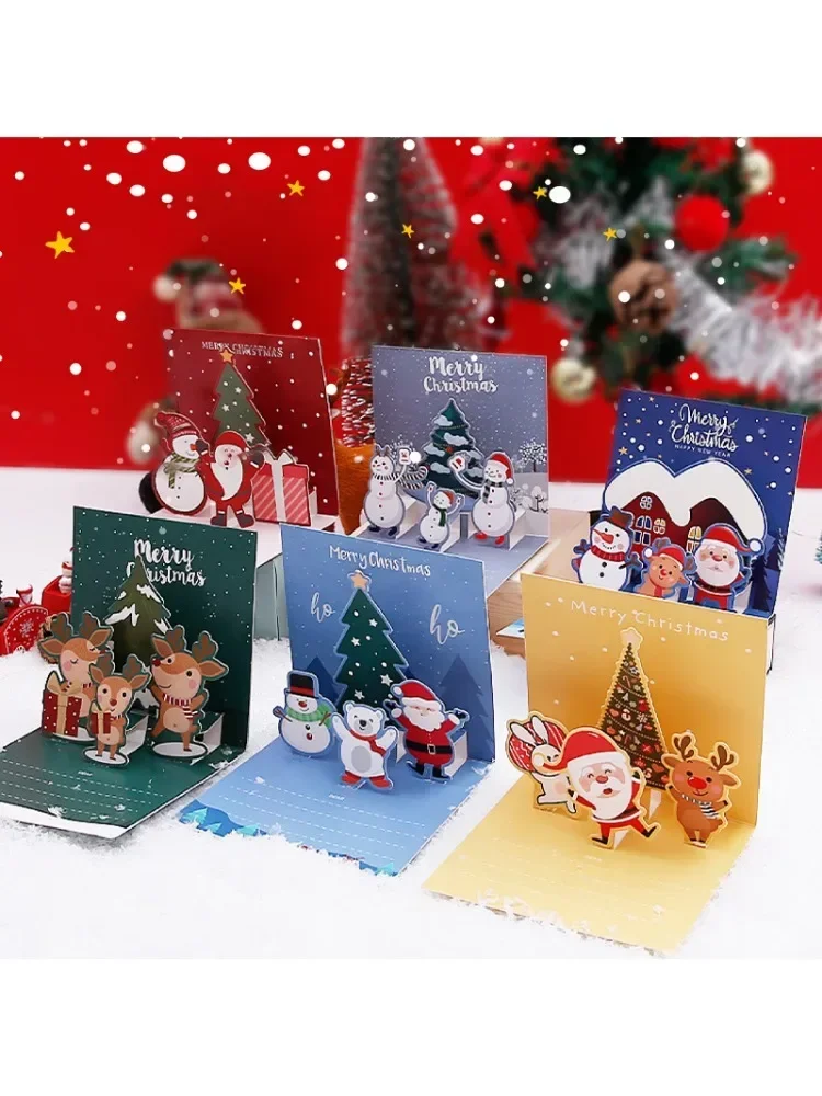3D Pop Up Cartoon Christmas Card Merry Christmas Greeting Card Handwritten Blessing Invitation Cards Thanksgiving New Year Gifts — zdjęcie 2