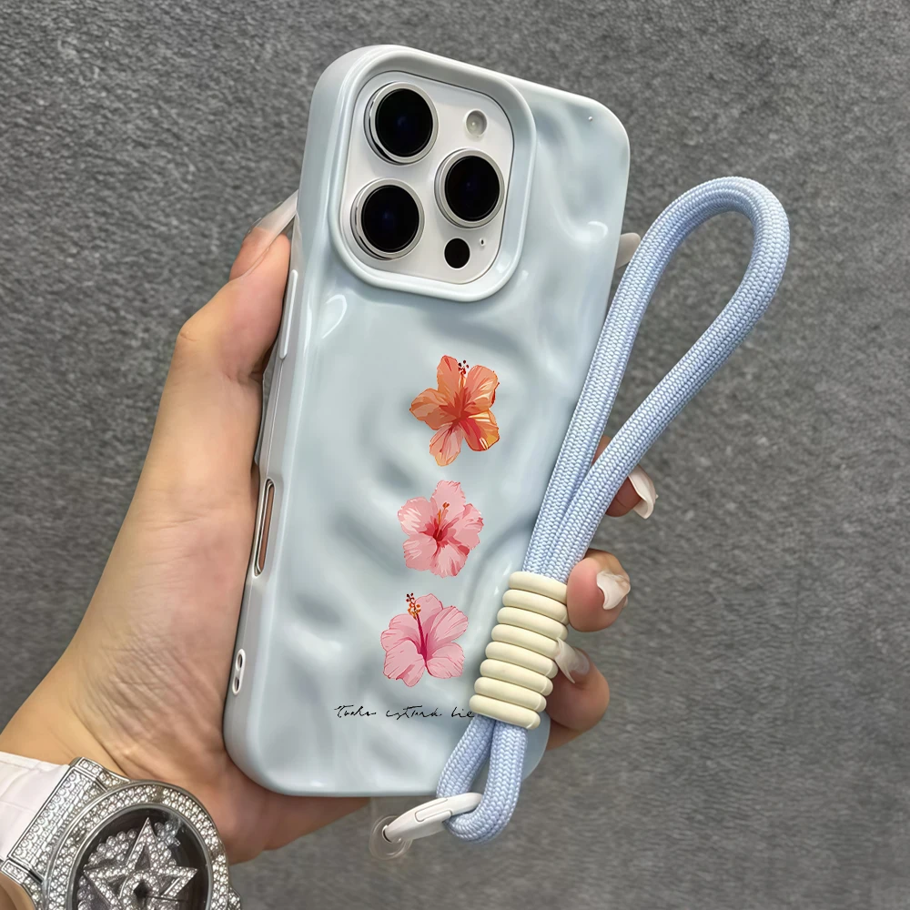Einfache Hibiskusblüten-Silikon-Handyhülle für iPhone 17 15 13 11 12 14 16 17 Pro Max 14 15 Plus Air mit Lanyard-Hülle – Detail 5