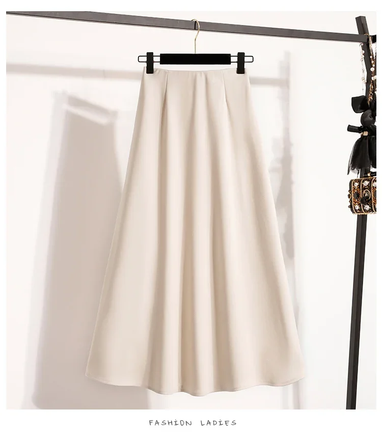 Koreanischer Stil Einfarbiger Hochtaillierter Elastischer Rock für Damen A-Linie 2026 Frühling Herbst Neu Elegant Vielseitig Alltagsrock – Detail 4