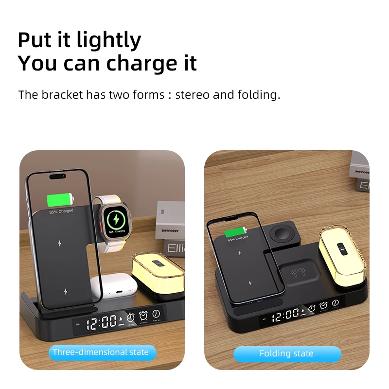 HAAYOT Nachtlicht, kabelloses Ladegerät mit Wecker für iPhone 16, 15, 14, 13, Schnellladestation für Apple Watch AirPods Pro