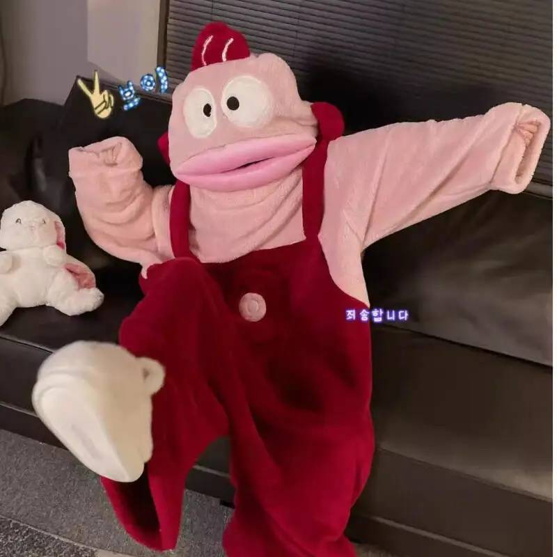 أنيمي الكرتون سانريو Hangyodon قطعة واحدة زوجين منامة الخريف الشتاء جديد كبير الحجم المرجان المخملية المنزل منامة هدية للأصدقاء