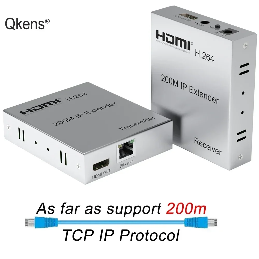 H.264 200m IP HDMI Ethernet Extender Via RJ45 CAT6 Network Cable 1080p Video Transmitter Receiver for Camera PC To TV Monitor