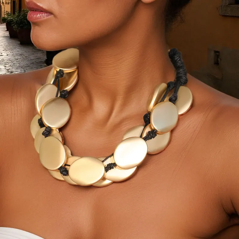 

1Pc New Bohemian Style Multi-layered Hand-woven Necklace, Gold Women's Mesh Clavicle Chain,Personalized Party Jewelry Gift