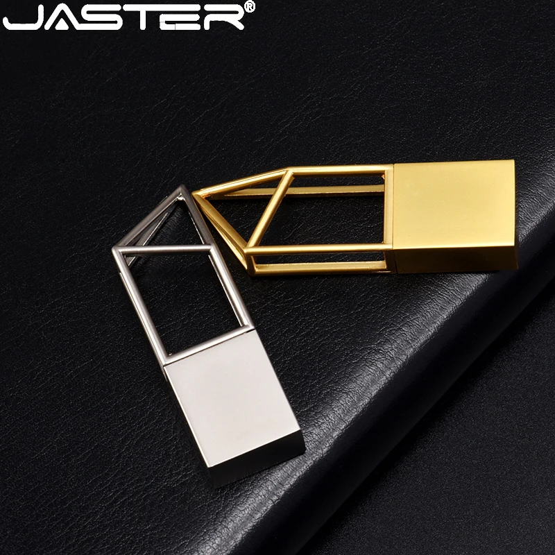 Imagem -04 - Jaster-hollow Metal Usb Flash Drive Ouro e Prata Pen Drive Chaveiro Memory Stick Requintado Moda Presente 128gb 64gb 10 Pcs por Lote