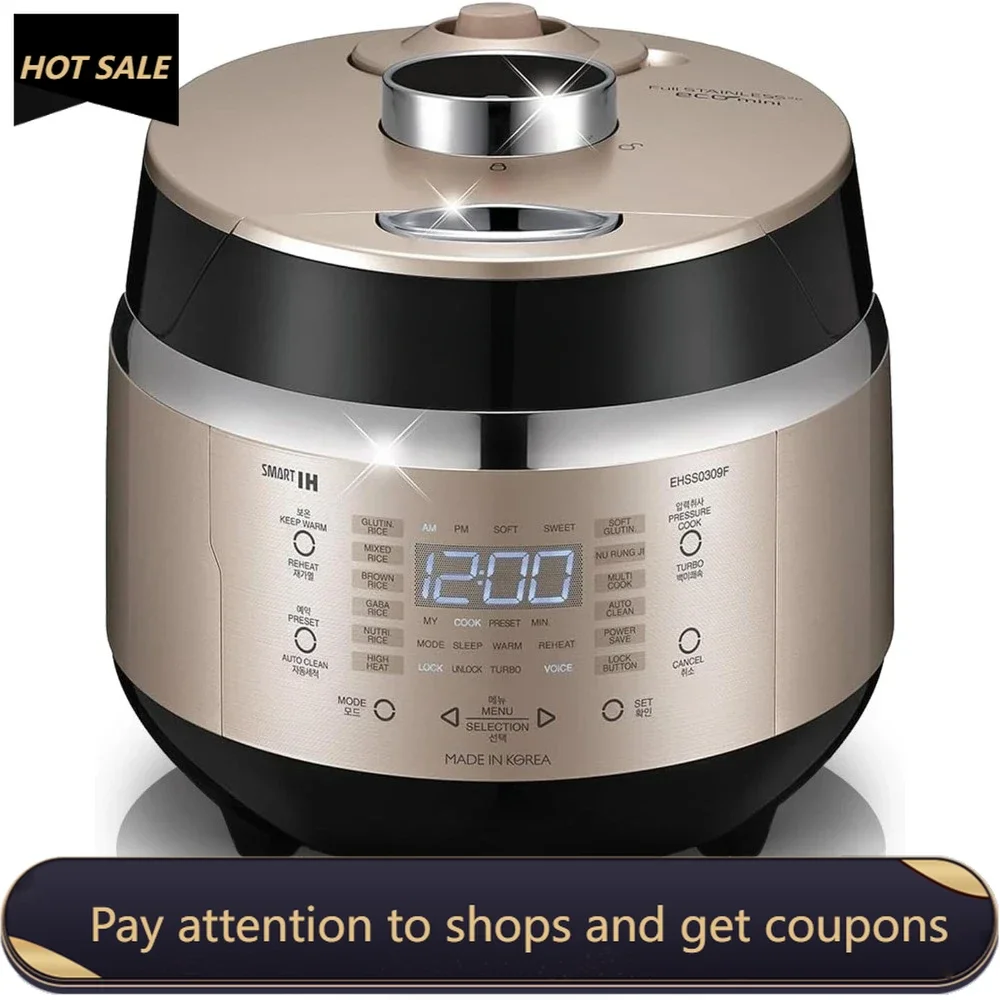 

3-Cup (Uncooked) / 6-Cup (Cooked) Induction Heating Pressure Rice Cooker with Nonstick Inner Pot，16 Menu Modes，Auto Clean (Gold)