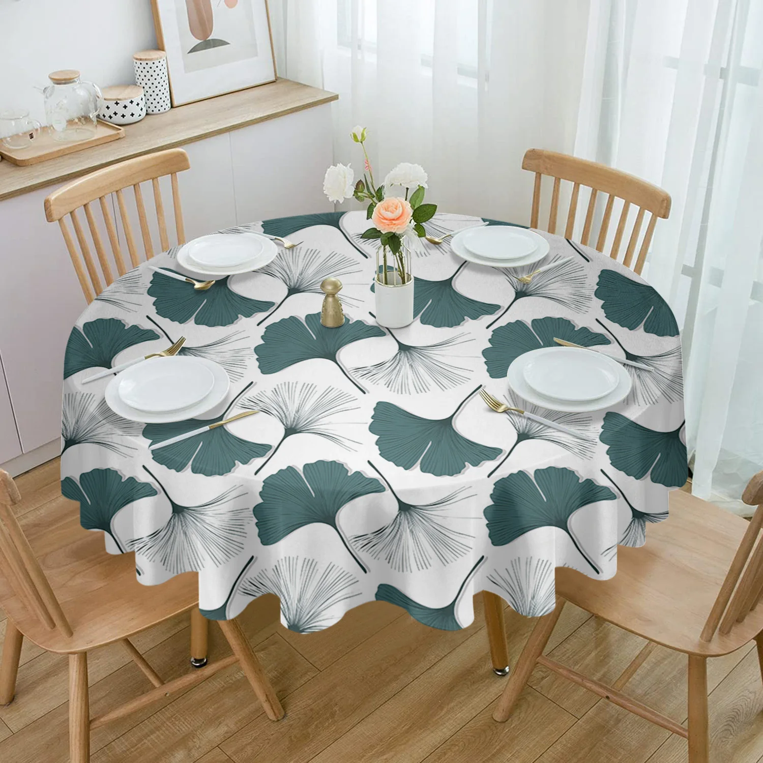 Ginkgo Biloba Texture Leaves Flower Tablecloths for Dining Table Waterproof Rectangular Table Cover for Kitchen Living Room