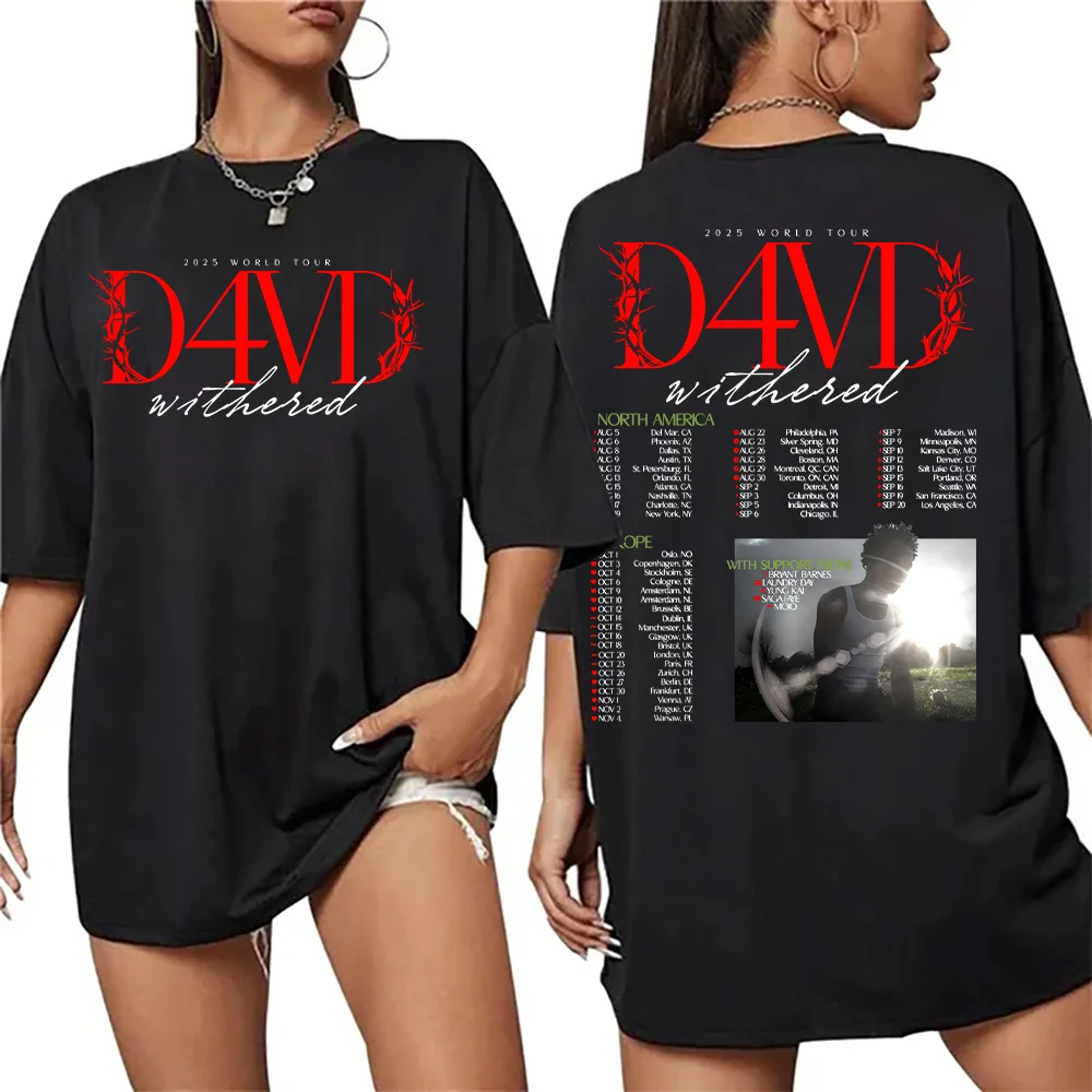

D4vd Withered 2025 World Tour T-shirt Men Women Hip Hop Tops Summer Crewneck Short Sleeve Tshirt Fashion Cotton Loose Streetwear