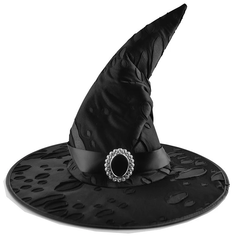 Halloween Witch Wizard Hats Men Women Black Wide Brim Pointed Cap Masquerade Cosplay Party Hats Costume Accessory