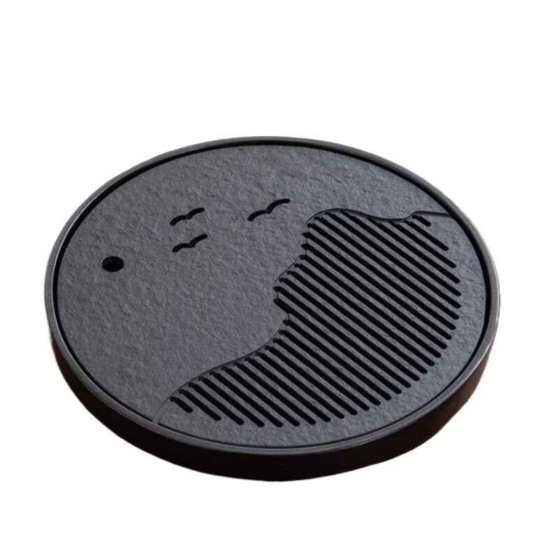 For round ceramic Wujinshi tea tray, water storage type drainage small tea table, set, home office tray