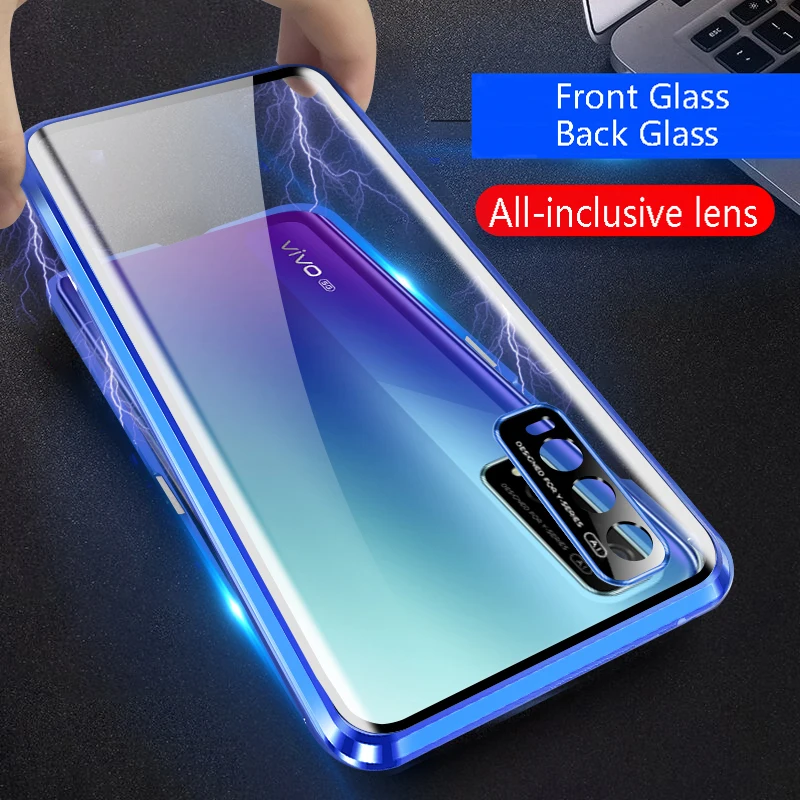 Full Protection Metal Frame Magnetic Double Sided Glass Phone Case For VIVO Y72 5G Y75 5G Y76 5G Y77 5G Y78 5G Cover Cases