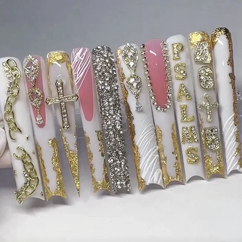 Customized Luxury Handmade Press On Nails Angel Design Artificial Nail False Nails XXL Fake Nail With Glue Full Cover Nail Tips