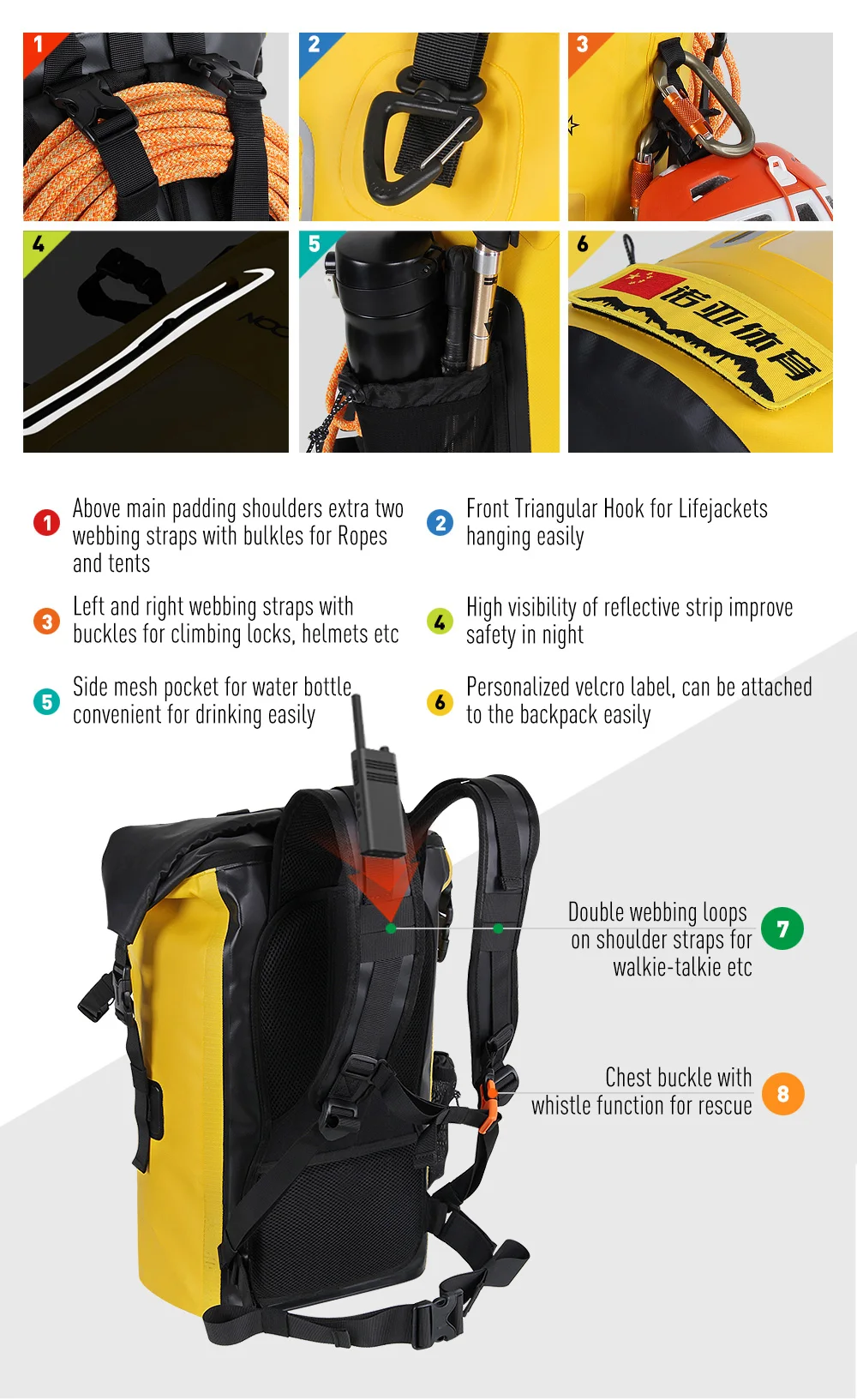 NOOYAH Waterproof Dry Bag IPX8 Roll-Top Closure Waterproof Backpack Fishing Bag Double Layer Rucksack Outdoor Sport Dry Backpack