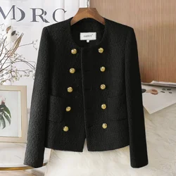 Double breasted Woolen Coat for Women's Autumn and Winter New Slim Fit Fashion Short Knit Thick Tweed Suit Jacket Blazer Yellow