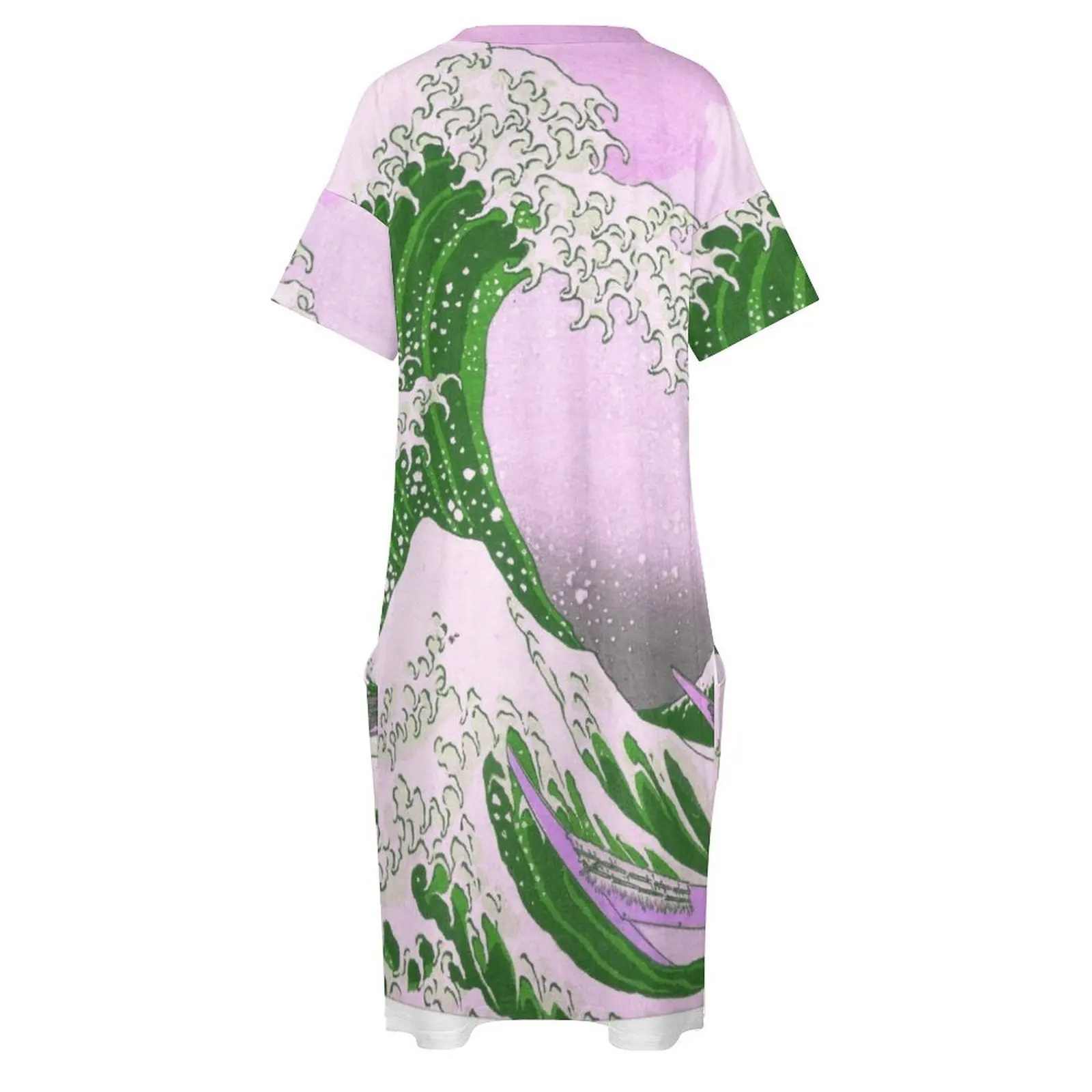 Great wave off Kanagawa Ukiyoe Print pink version Loose Pocket Dress women's summer dress 2025 evening dress women