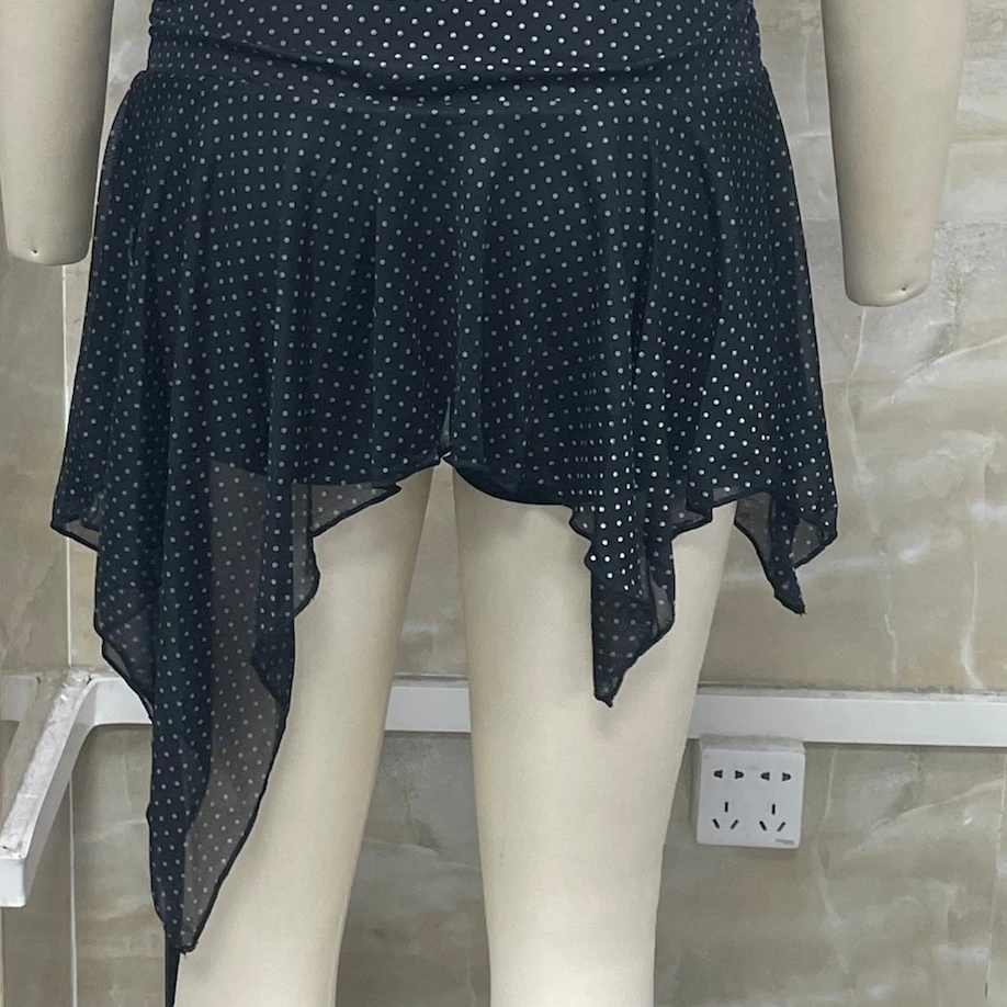 クラシックな女性のドットプリント非対称スカートシャーリングローライズショートフリルスカートカジュアルサマーストリートウェア