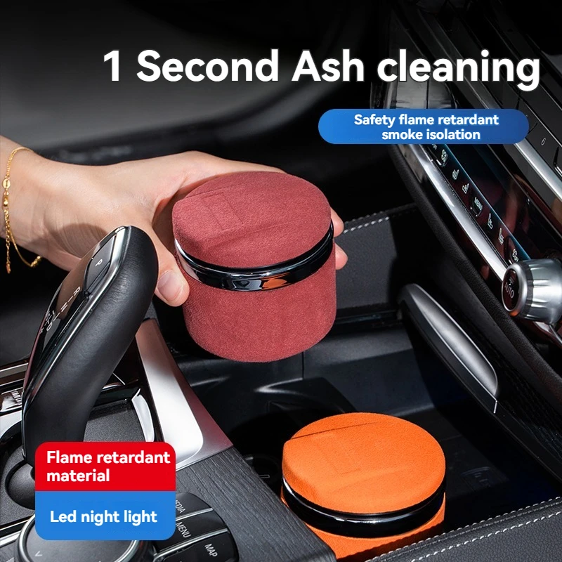 New Car Suede Ashtray With Blue-Ray LED Light Creative Ceramic Ashtray Cigarette Holder Car Accessories For All car models