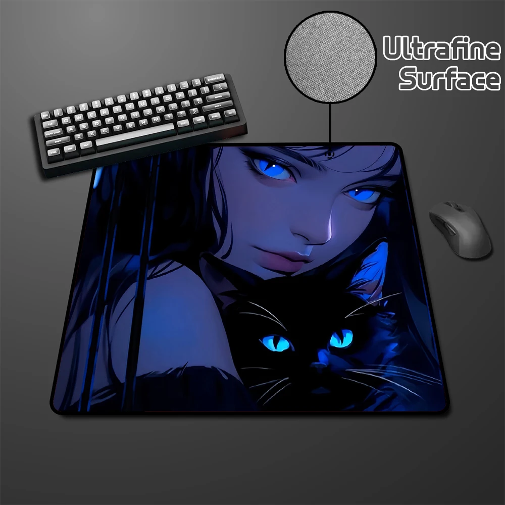 Cat Rubber Mouse Mat Anime Girls Locking Edge Laptop Mouse Pad 45*40cm E-Sports Gaming Mousepad Gamer Professional Keyboard Mat