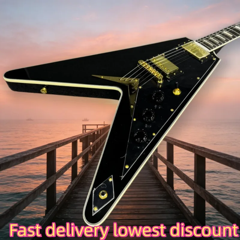 VX‑Style 6‑String Electric Guitar Gloss Black White Binding Gold Hardware HH Pickups Hard Rock Metal Stage Beginner Performance