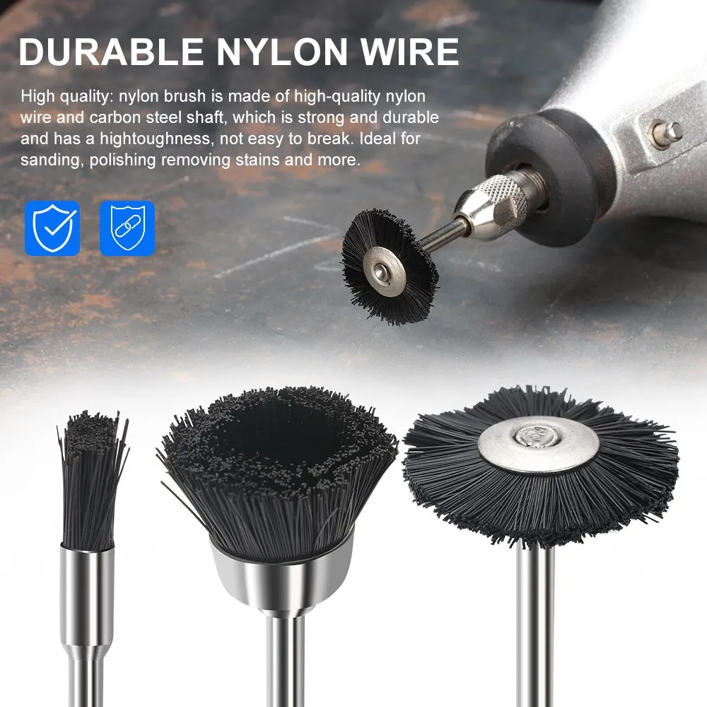 HAMPTON Nylon Draht Pinsel 3,0mm Schaft Schleif Polieren Werkzeug Bit für Dremel Dreh Werkzeug Zubehör – Detail 2