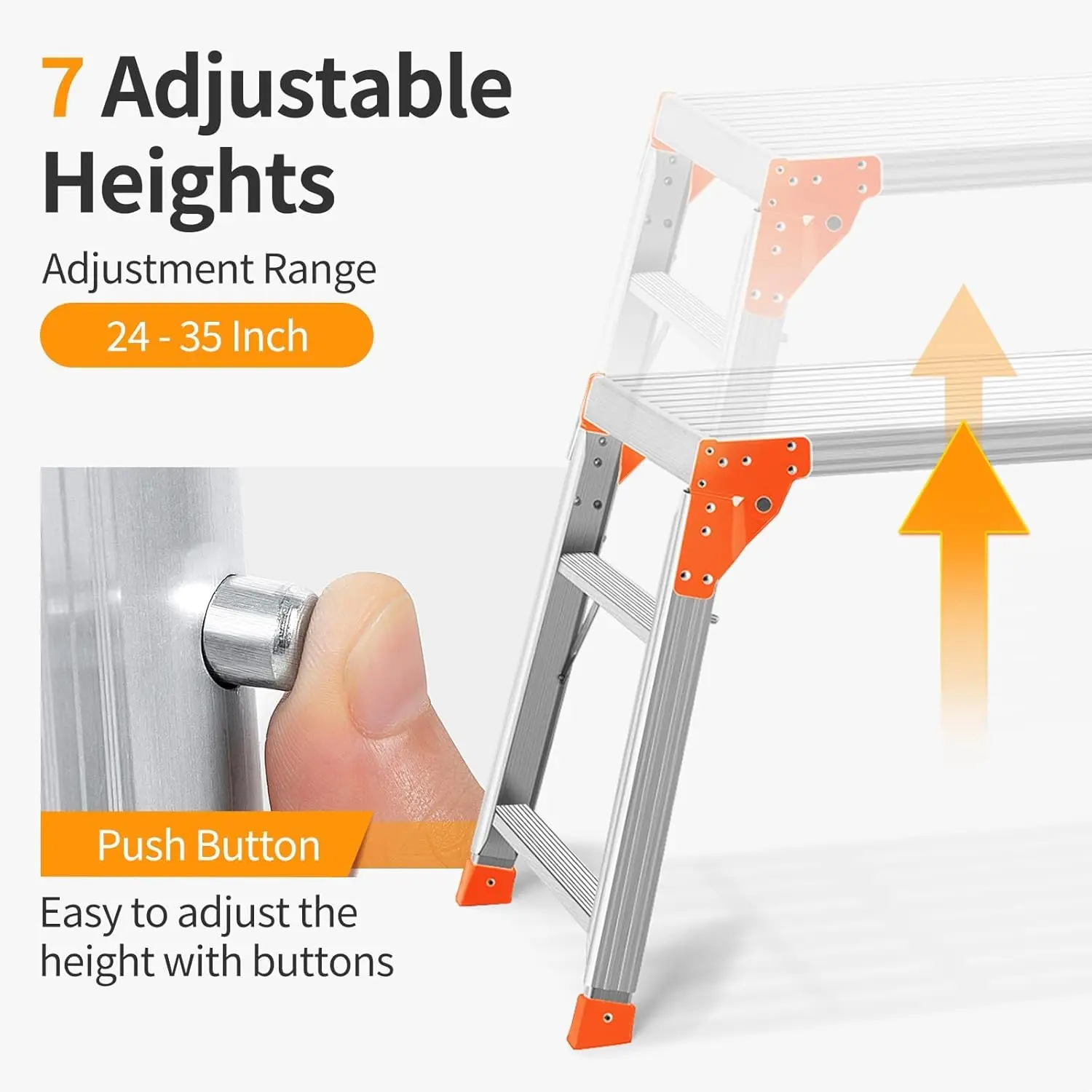 Multifunctional & Adjustable Work Platform with 330 lbs Capacity 24 to 35 inches Step Ladder Aluminum Folding Scaffolding Ladder