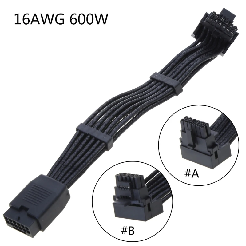 1PC ATX3.0 12VHPWR 600W Elbow Cable with Straight Head Rotation Male to Female 16Pin 15CM Atx3.0 16Pin Elbow Line Black White