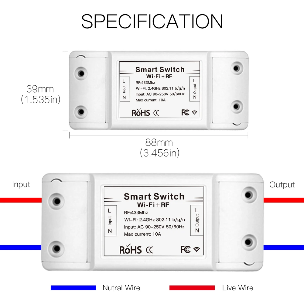 RF433 WiFi DIY Smart Switch Module RF433 Remote Control for Smart Automation Smart Life/Tuya Work with Alexa and Google Home