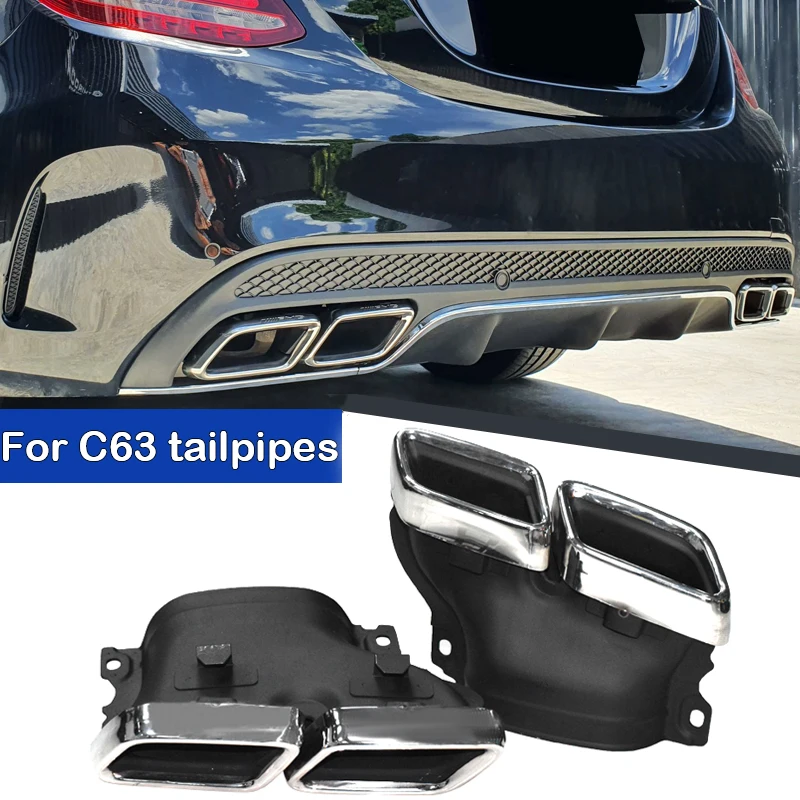 For 2015 to 2018 Mercedes-Benz C-Class W205 C180 C200 C 260 C300 Exhaust Pipe Upgrade C63 Quad Square Muffler Tip Tailpipe