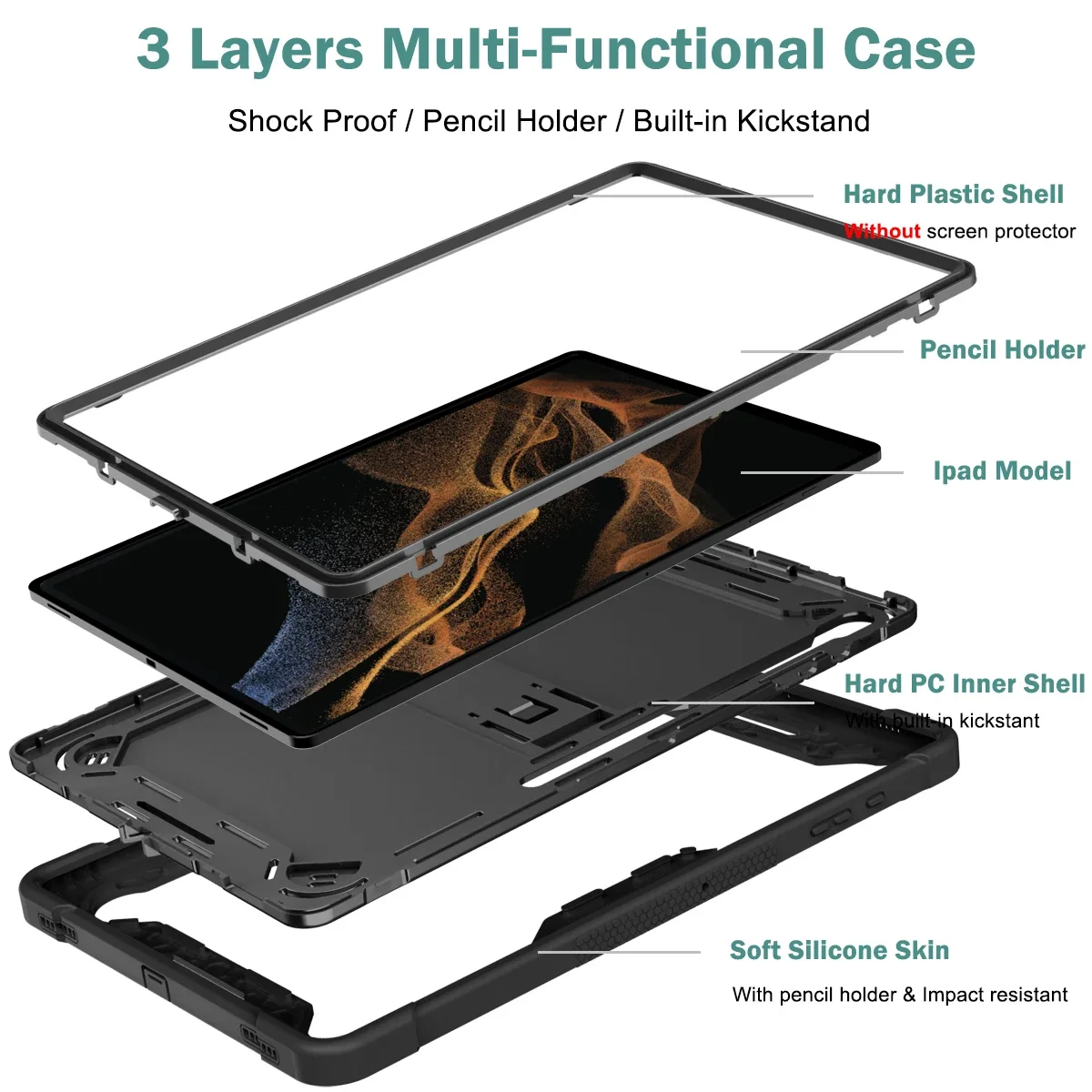 Tablet Cover for Samsung Galaxy Tab S8 Ultra 2022 S9 Ultra 2023 14.6 Inch Case with Pencil Holder Funda for S7 FE/Plus S8 Plus