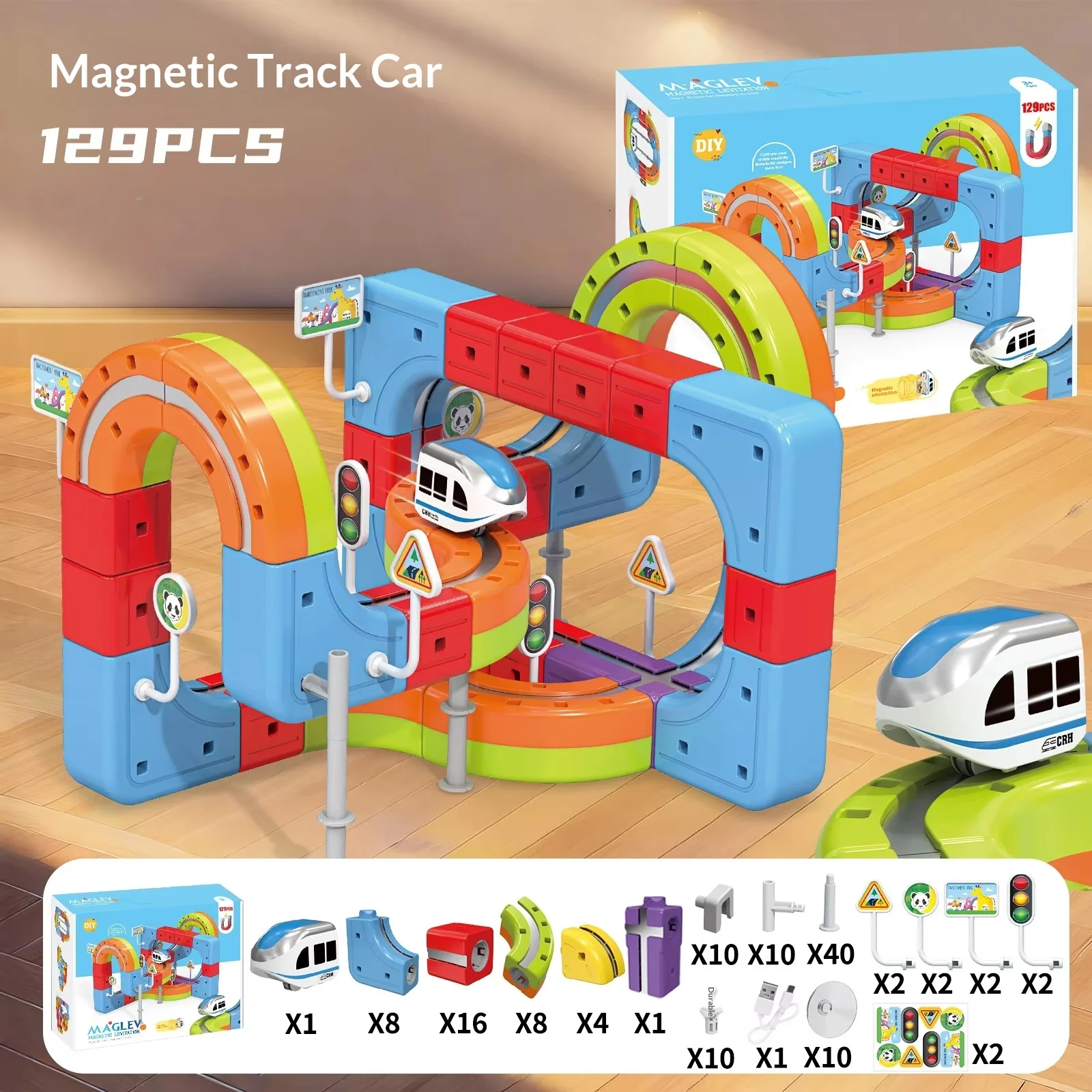 

129pcs Set Children's Anti-Gravity Magnetic Track Train Set Flexible Changeable Magic Rail Car Electric Assembly Toy Kids Gift